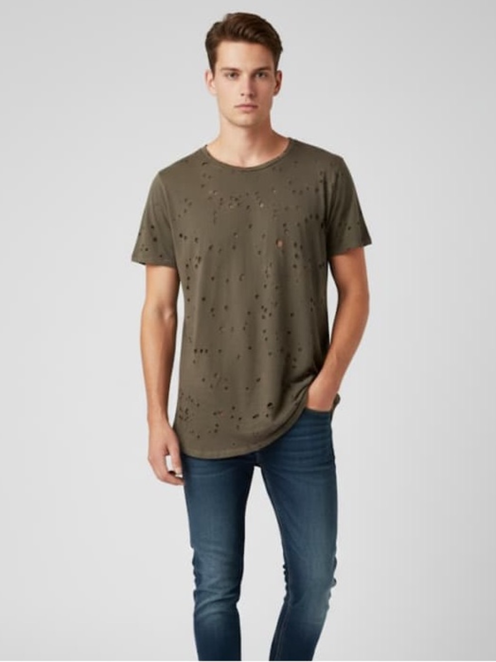 H&M Divided Distressed Ripped Oversized Tee | Brown, Size L T15